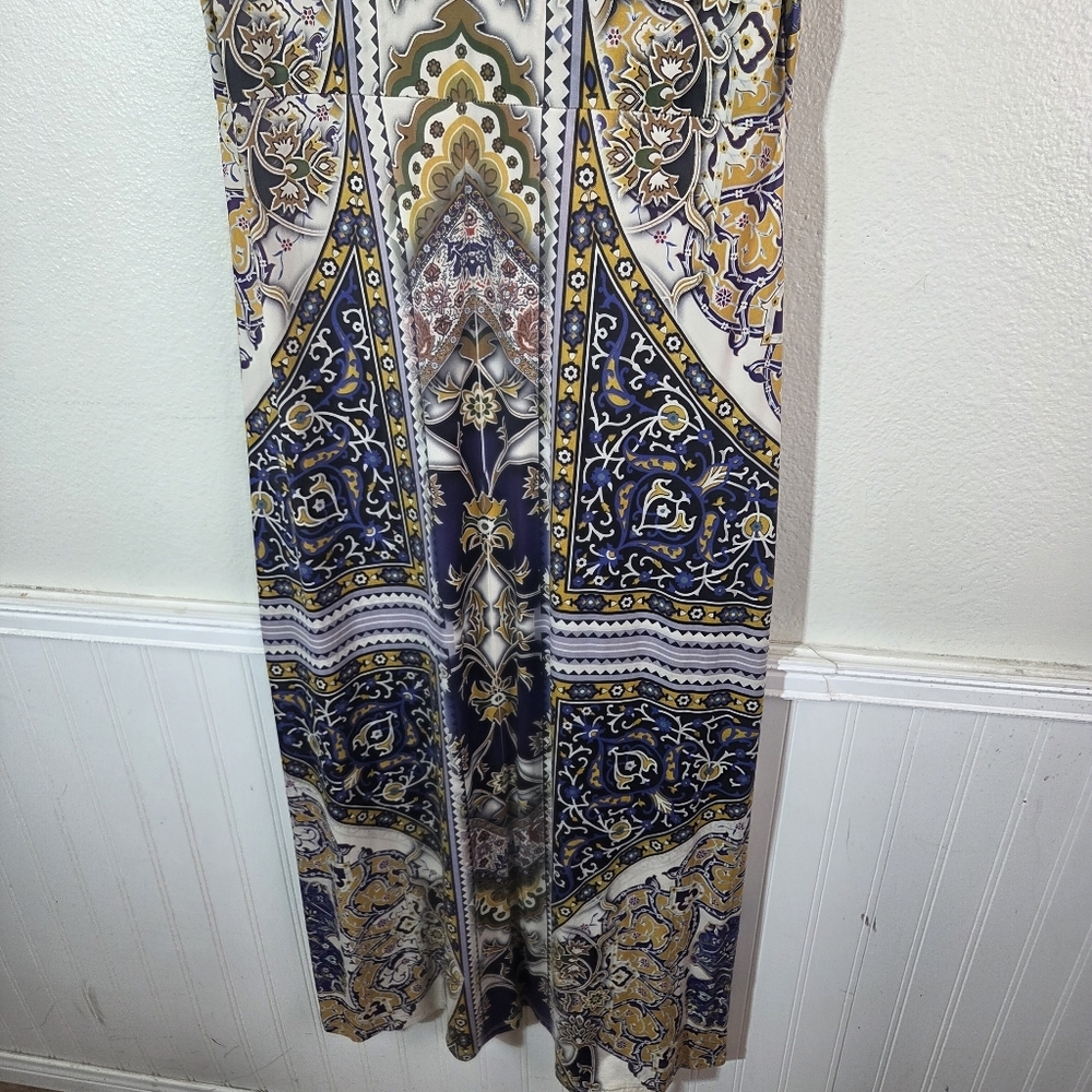 One World Womens XL Boho Maxi Dress Rhinestone Embellished Blue Lace Back - Picture 11 of 12